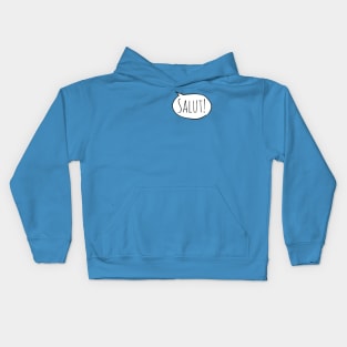 Cheerful SALUT! with white speech bubble on yellow/gold (Français / French) Kids Hoodie